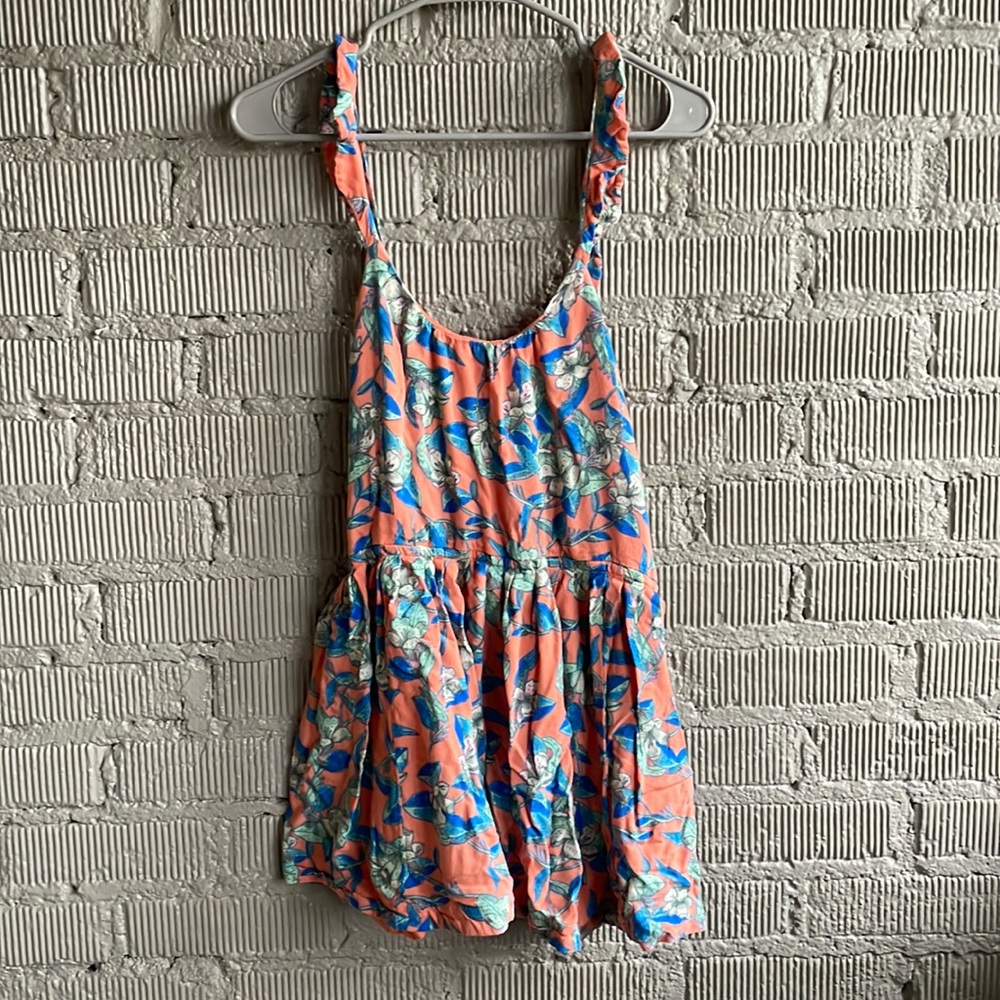 Free People orange and blue floral flutter sleeve jumper/dress